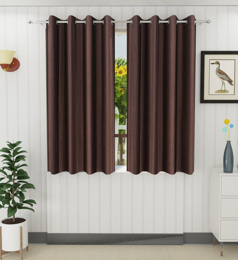 Panipat Textile Hub 152.4 cm (5 ft) Window Polyester Curtain (Pack Of 2)(Brown, Solid)