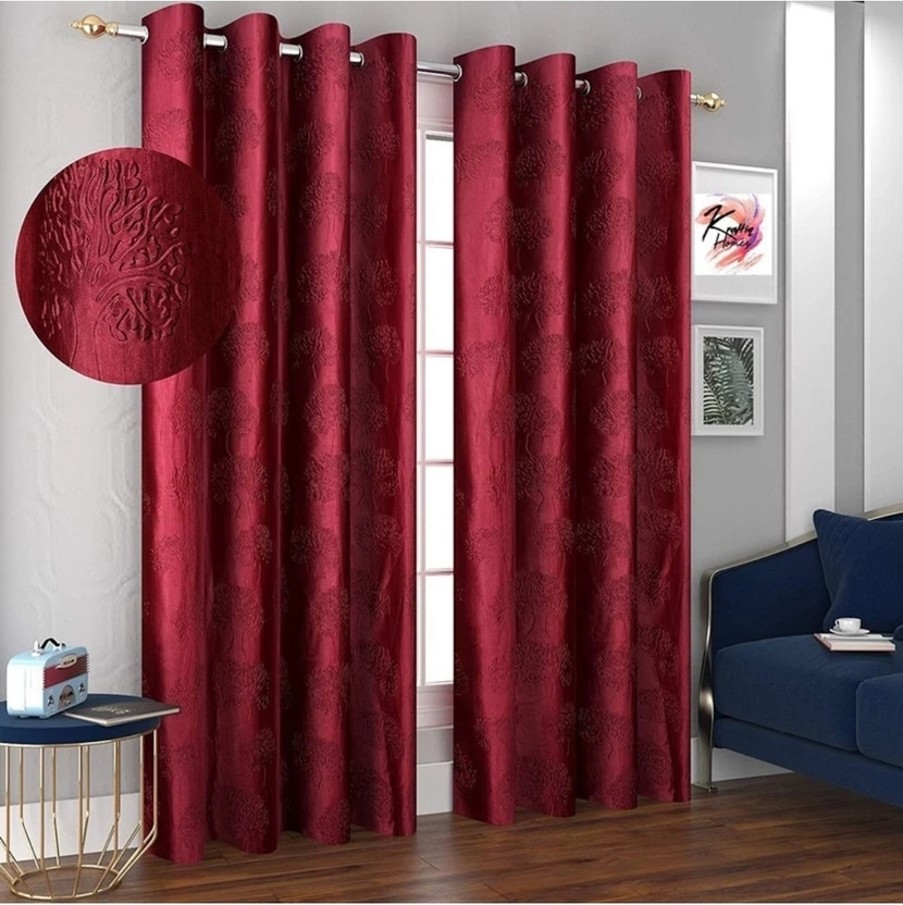 DTODEXPRESS 213.3 cm (7 ft) Door Polyester Room Darkening Curtain (Pack Of 2)(Maroon, Floral)