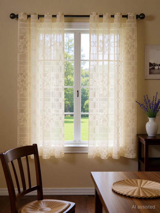 JUBILANT HOME FASHION 150 cm (5 ft) Window Net Semi Transparent Curtain (Pack Of 2)(Cream, Floral)