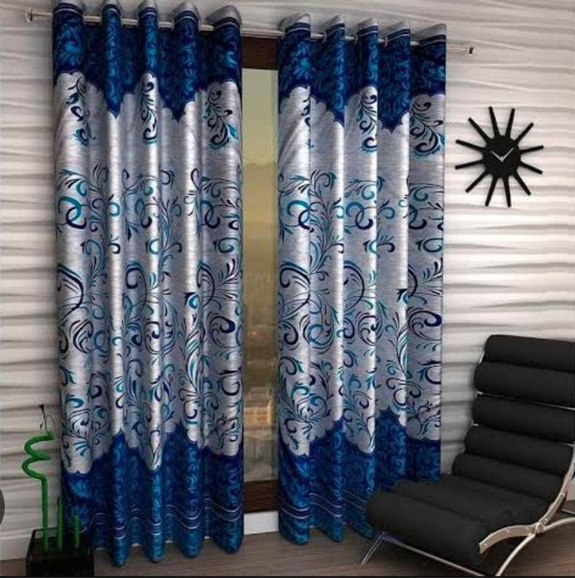 Shreeji Global 152.4 cm (5 ft) Window Polyester Room Darkening Curtain (Pack Of 2)(Dark Blue, Abstract)