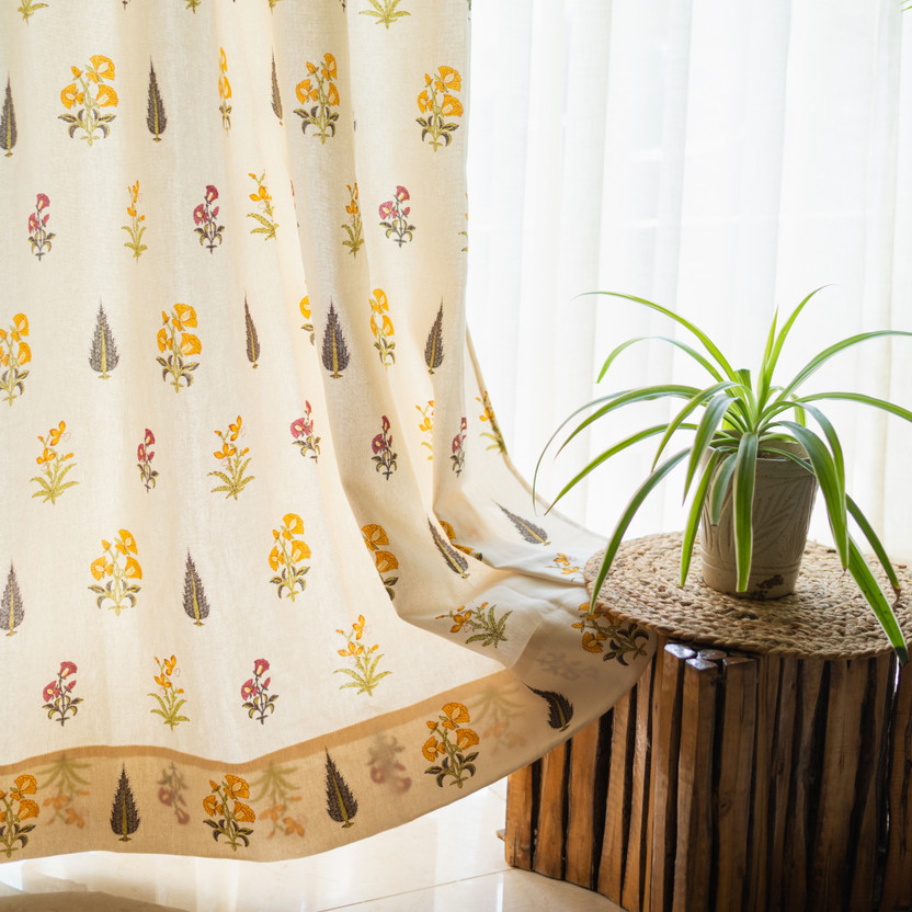 Urban Urban Space 152 cm (5 ft) Window Cotton Room Darkening Curtain (Pack Of 2)(High Garden Yellow, Floral) - Flipkart Deal