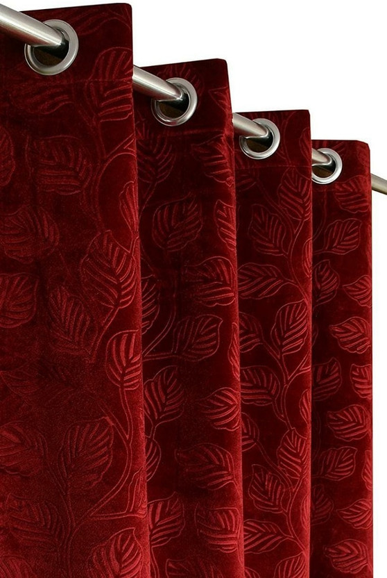 Stackers 152 cm (5 ft) Window Velvet Room Darkening Curtain Single Curtain(Maroon, Floral)