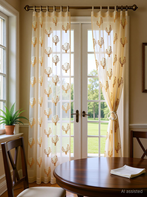 Fabrilia 274 cm (9 ft) Long Door Tissue Transparent Curtain (Pack Of 2)(Cream, Embroidered)