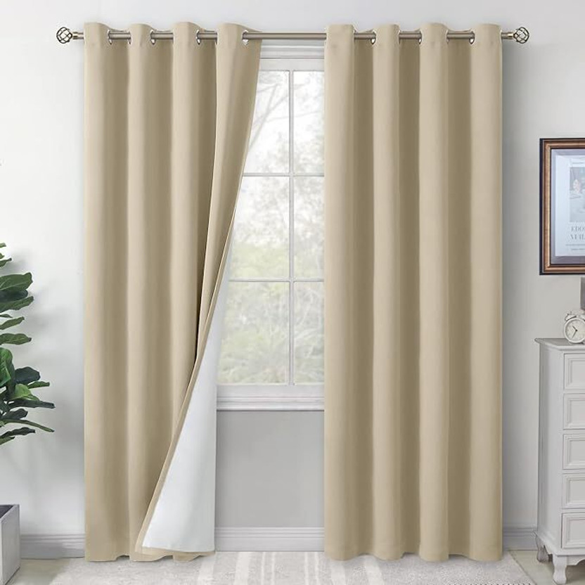 bfam 213 cm (7 ft) Door Polyester Blackout Curtain (Pack Of 2)(Beige, Plain)