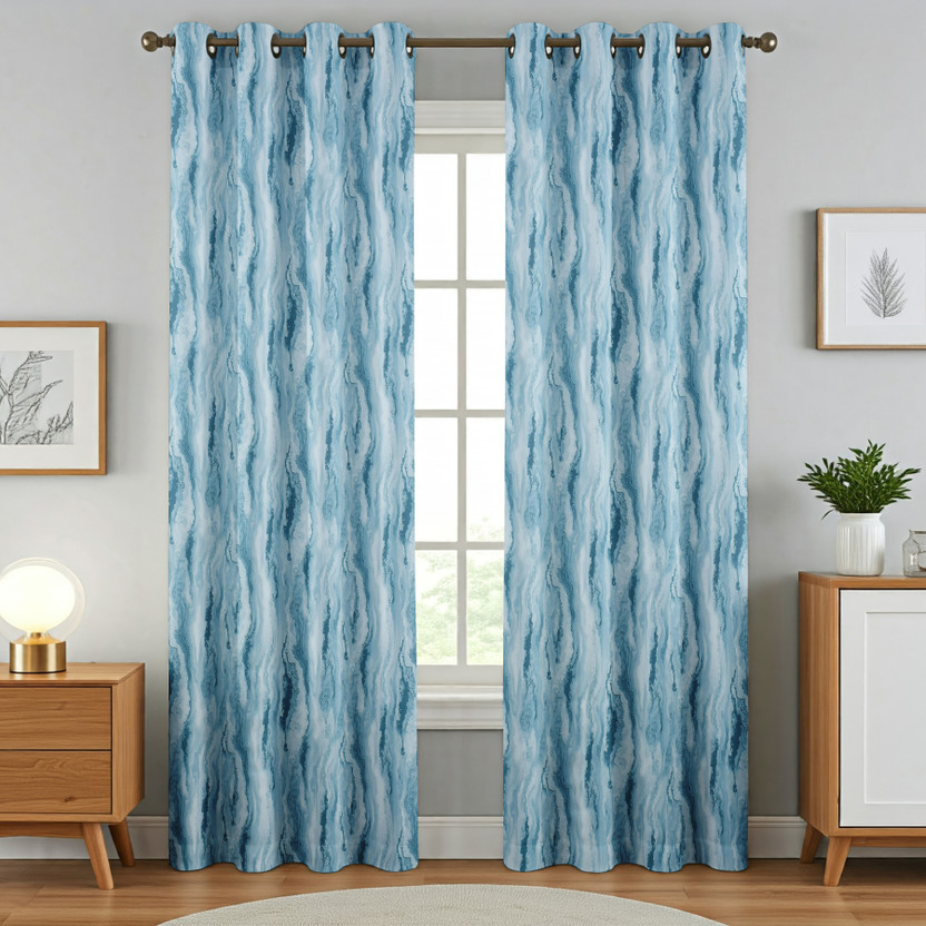 Kraftiq Homes 152 cm (5 ft) Window Polyester Blackout Curtain (Pack Of 2)(Aqua-Marble, Floral)