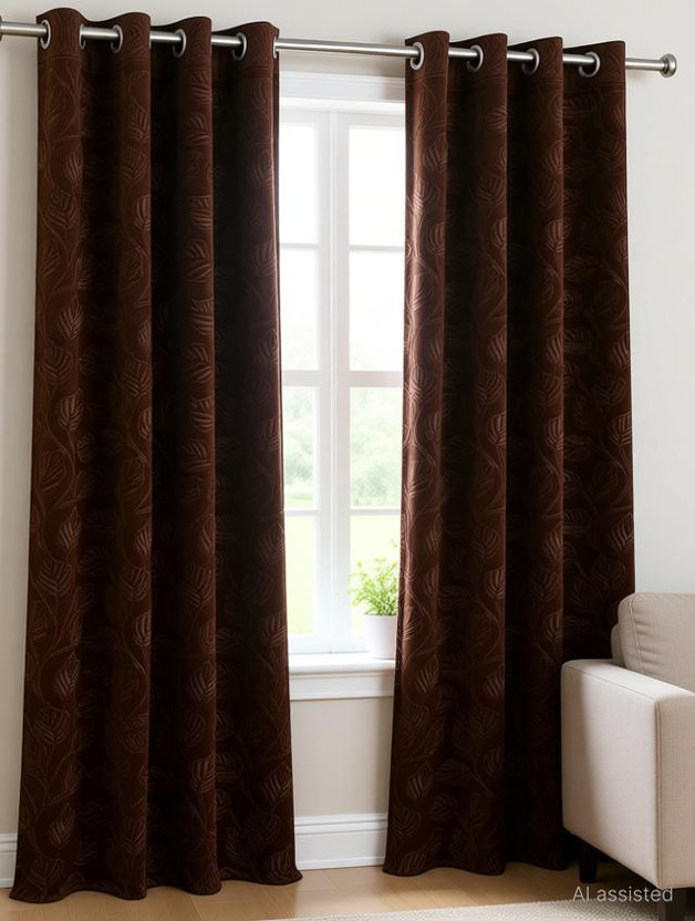 Stackers 152 cm (5 ft) Window Velvet Room Darkening Curtain (Pack Of 2)(Brown, Floral)