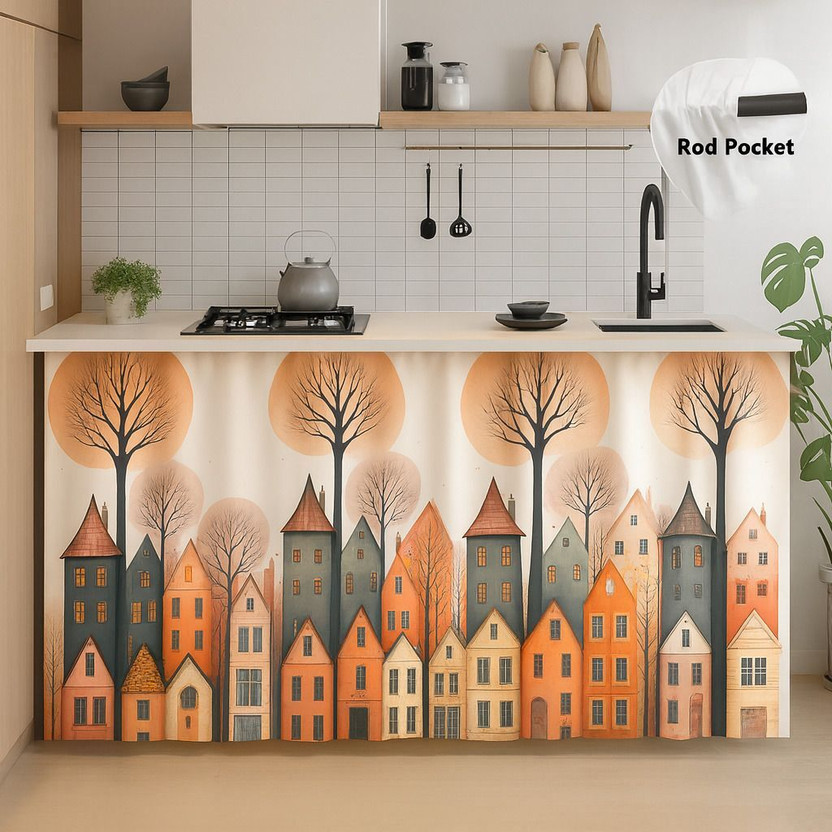 ANSHMJIMN 150 cm (5 ft) Kitchen Sink Polyester Blackout Curtain Single Curtain(Beige, Printed)