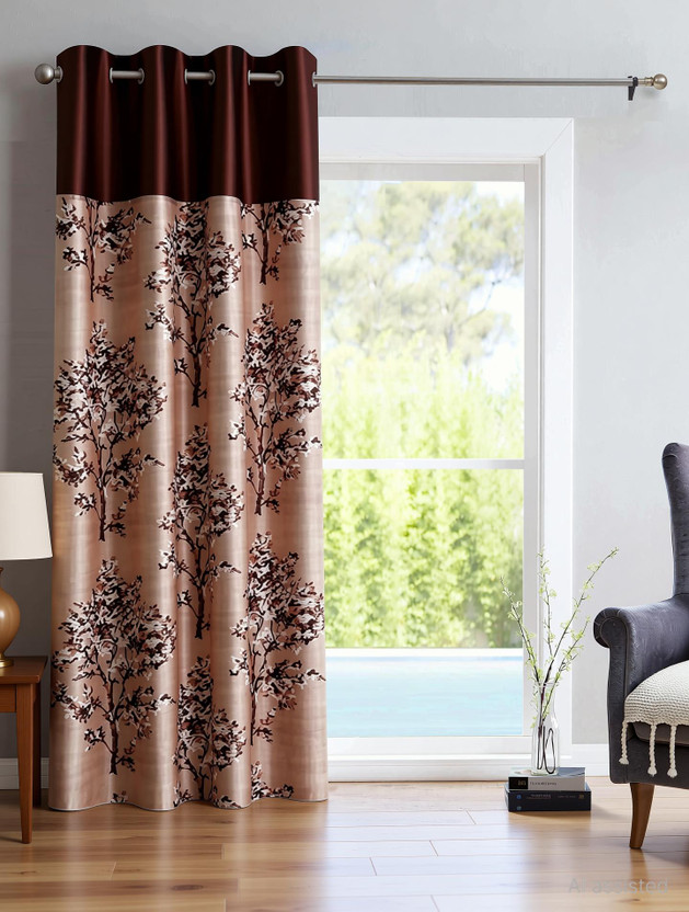 DARSHANAM WORLD 214 cm (7 ft) Door Polyester Semi Transparent Curtain Single Curtain(COFFEE, Printed)