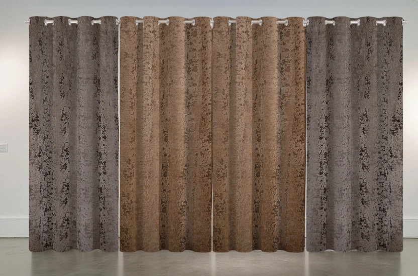 Home Stylish 274 cm (9 ft) Long Door Velvet Blackout Curtain (Pack Of 4)(Grey + Brown, Self Design)