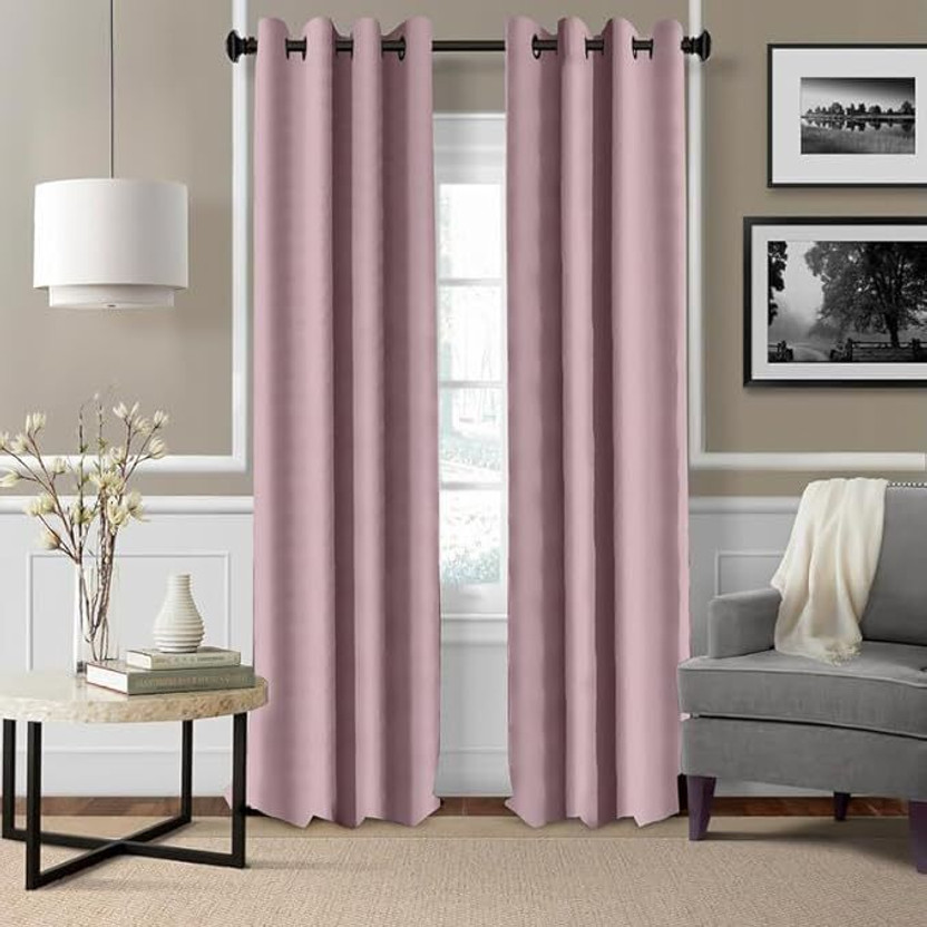 ZUDO THE CREATIVE HOMES 152 cm (5 ft) Window Polyester Blackout Curtain (Pack Of 2)(Blus Pink, Plain, Solid)