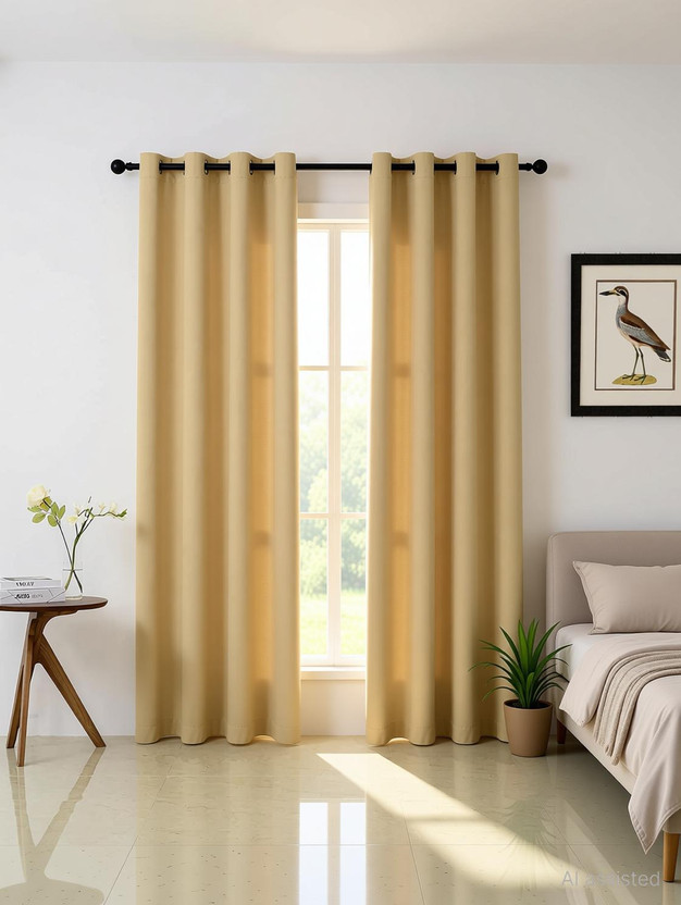 Home Stylish 274 cm (9 ft) Long Door Silk Blackout Curtain (Pack Of 2)(Beige, Solid)