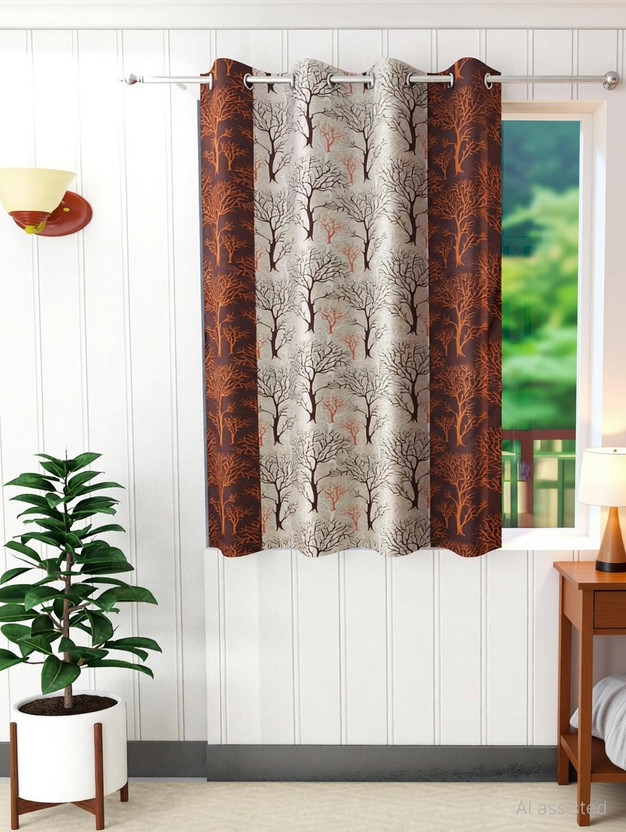 Flipkart SmartBuy 150 cm (5 ft) Window Polyester Semi Transparent Curtain Single Curtain(Brown, Printed)