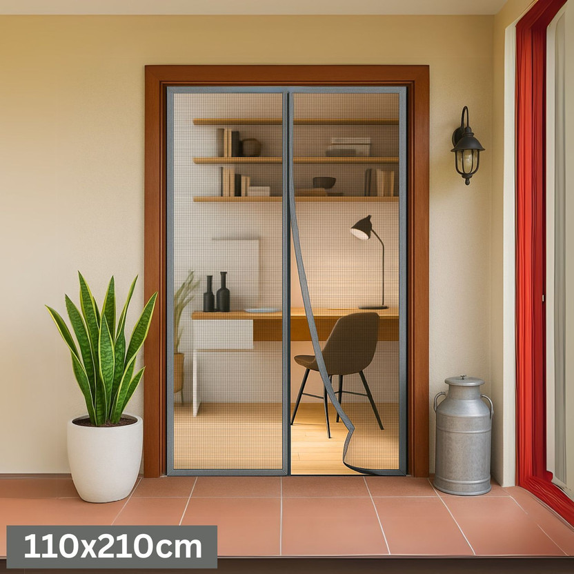 Royalkart 210 cm (7 ft) Door Polyester Semi Transparent Curtain Single Curtain(Grey(110x210cm), Striped)