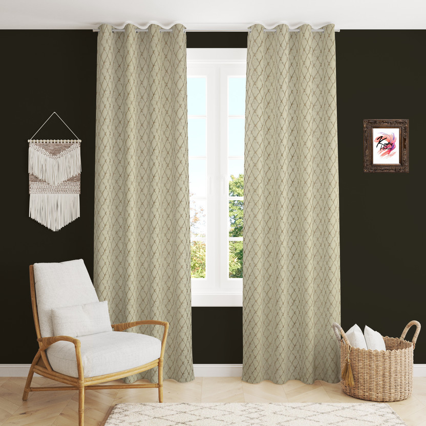 Kraftiq Homes 152 cm (5 ft) Window Polyester Blackout Curtain (Pack Of 2)(Cream, Printed)