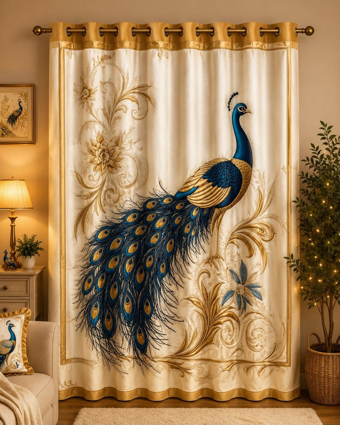 Hetvik home decor 213 cm (7 ft) Door Cotton Room Darkening Curtain Single Curtain(Multicolor, Printed)