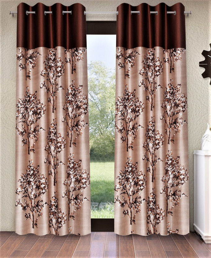 Fashion String 153 cm (5 ft) Window Polyester Semi Transparent Curtain (Pack Of 2)(Brown, Floral)