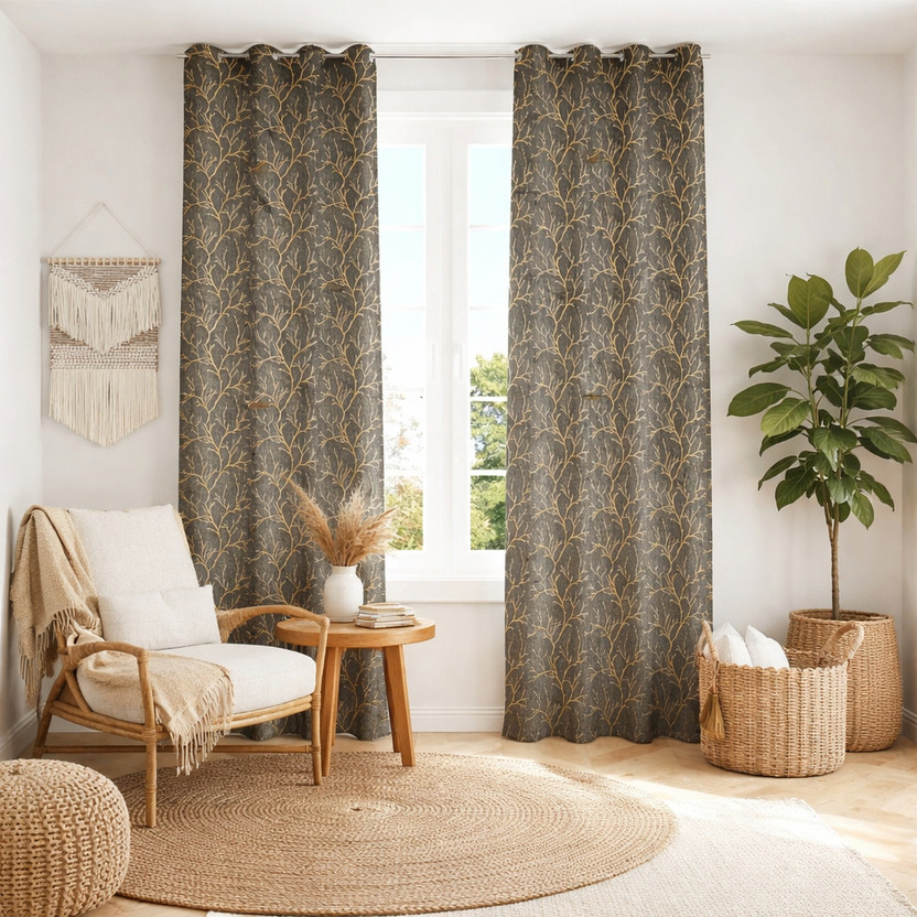 saavi creation 152.4 cm (5 ft) Window Velvet Room Darkening Curtain (Pack Of 2)(Mouse, Printed)