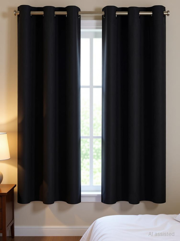 COMFY HOME 182.66 cm (6 ft) Shower Silk Blackout Curtain (Pack Of 2)(Black, Solid)