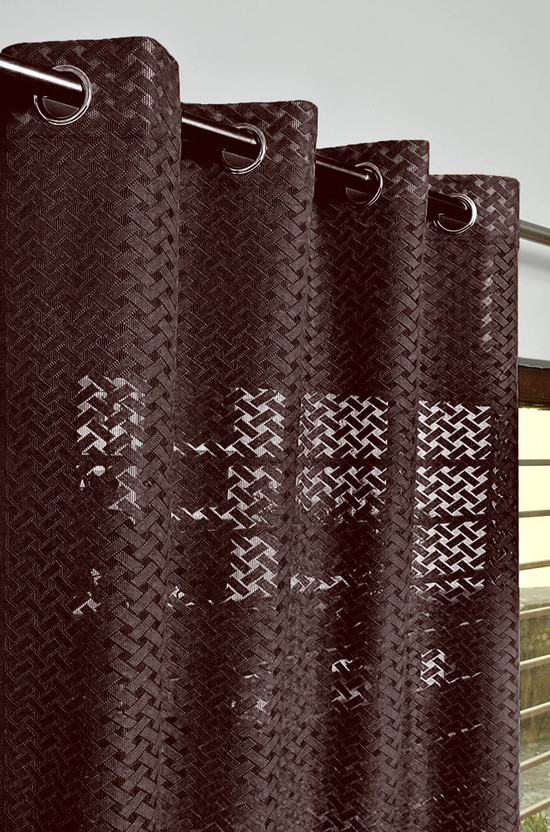 Fabrilia 274 cm (9 ft) Long Door Net Semi Transparent Curtain (Pack Of 2)(Coffee, Self Design)
