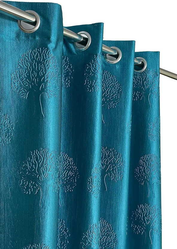 TWOWINGS 213 cm (7 ft) Door Polyester Room Darkening Curtain Single Curtain(Aqua, Self Design)