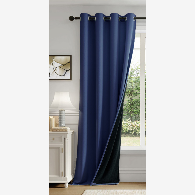 HOMEMONDE 213.36 cm (7 ft) Door Polyester Blackout Curtain Single Curtain(Navy Blue, Solid)