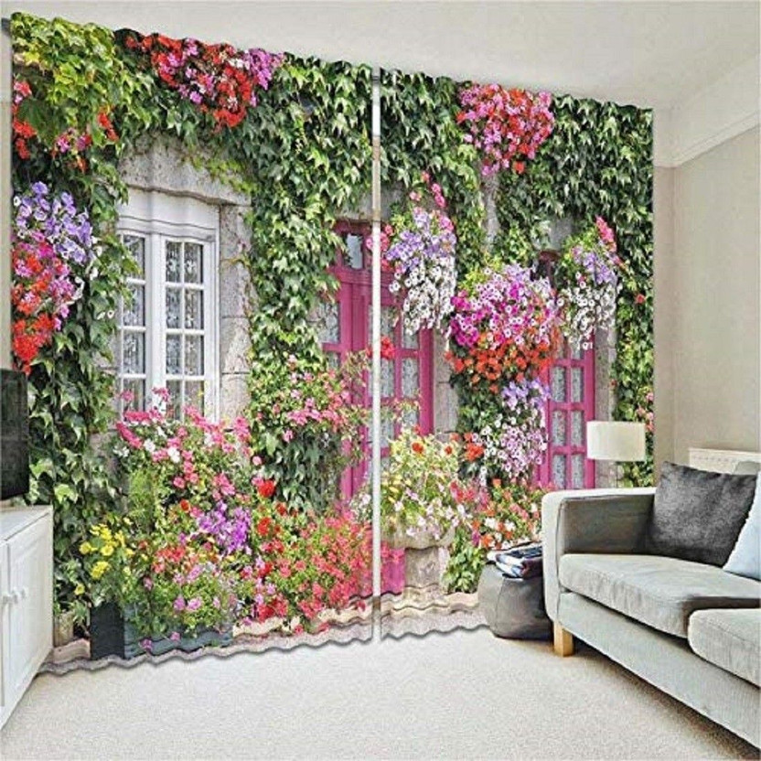 Pvr Fashion 275 cm (9 ft) Long Door Polyester Blackout Curtain (Pack Of 2)(Multicolor, Floral)