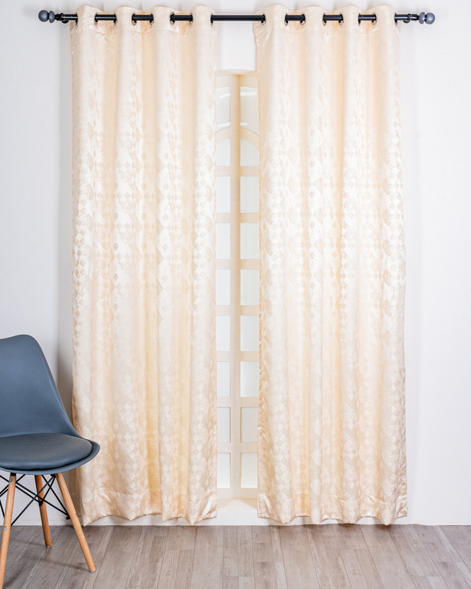 Parda Parda Online 274 cm (9 ft) Long Door Jacquard Room Darkening Curtain (Pack Of 2)(Off-White, Geometric) - Flipkart Deal