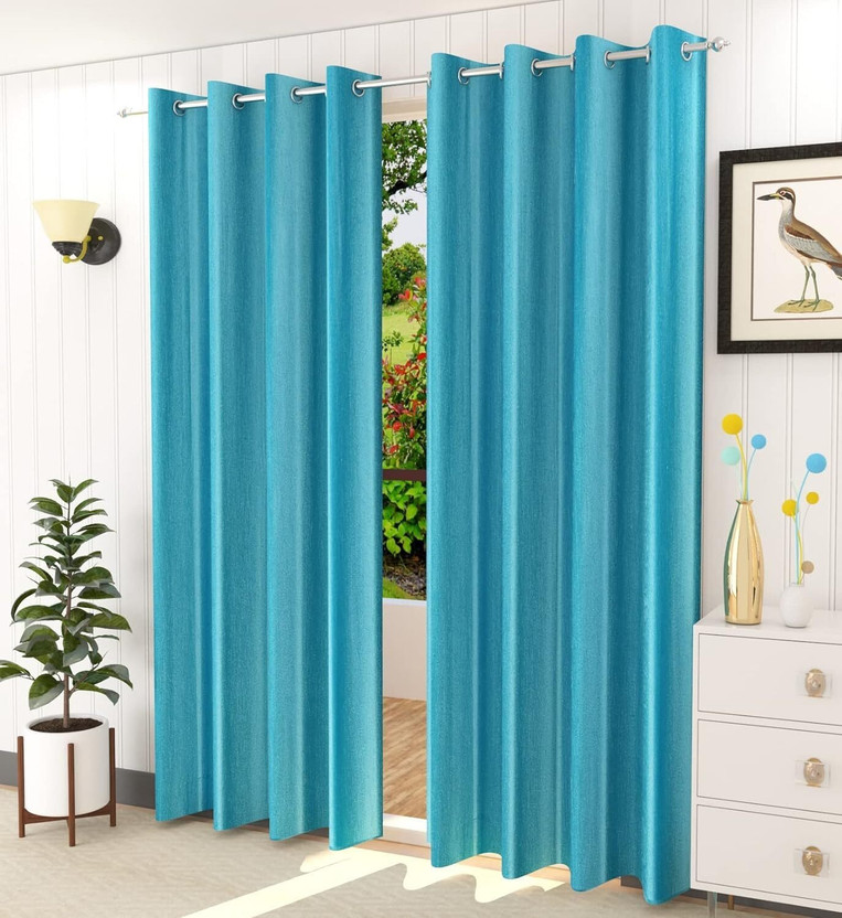 Zenvera Home 152.4 cm (5 ft) Window Polyester Blackout Curtain (Pack Of 2)(Aqua Blue, Plain)