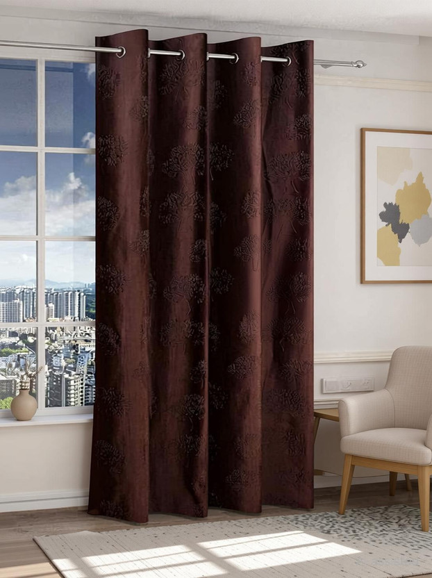 Home Stylish 213 cm (7 ft) Door Polyester Room Darkening Curtain Single Curtain(Coffee, Printed)