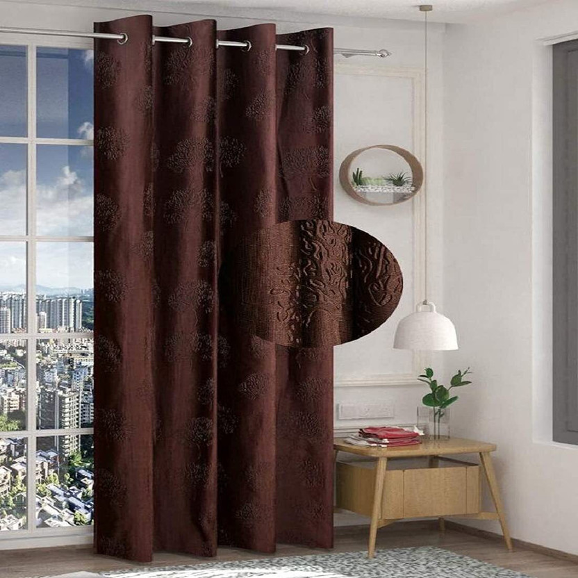Home Stylish 213 cm (7 ft) Door Polyester Room Darkening Curtain Single Curtain(Coffee, Printed)
