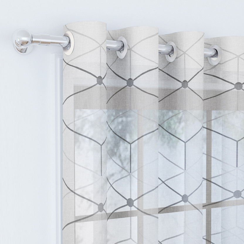 Story@home 152 cm (5 ft) Window Polyester Transparent Curtain (Pack Of 2)(Black, Grey, Printed)