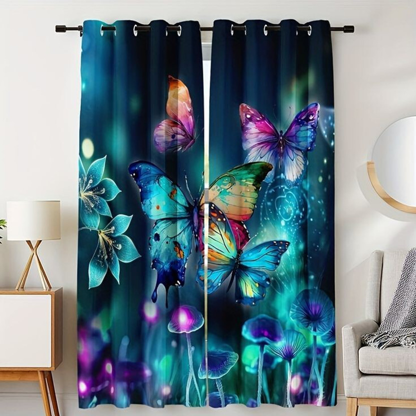 RD 274 cm (9 ft) Long Door Polyester Room Darkening Curtain Single Curtain(Blue, Floral)