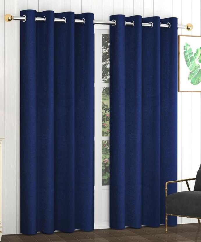 DRAVIX HOME 152 cm (5 ft) Window Jacquard Blackout Curtain (Pack Of 2)(Navy Blue, Solid)