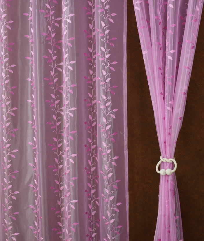 Brand Roots 214 cm (7 ft) Door Net Transparent Curtain (Pack Of 2)(Pink, Embroidered, Floral)