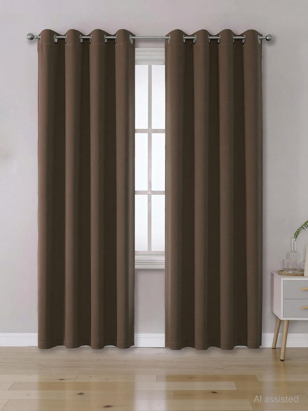 Home Stylish 213 cm (7 ft) Door Silk Blackout Curtain (Pack Of 2)(Coffee, Solid)