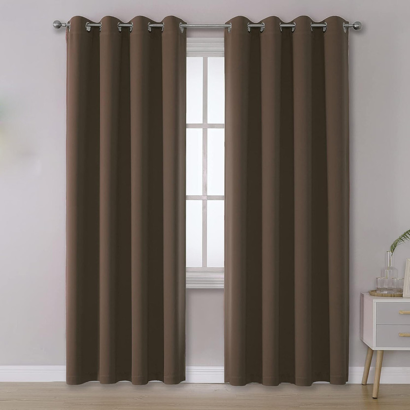 Home Stylish 213 cm (7 ft) Door Silk Blackout Curtain (Pack Of 2)(Coffee, Solid)