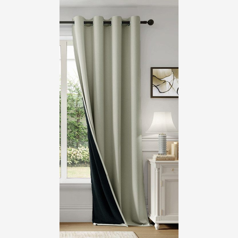HOMEMONDE 213.36 cm (7 ft) Door Polyester Blackout Curtain Single Curtain(Off-White, Solid)
