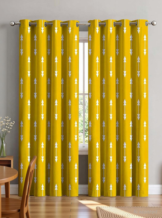 s23 214 cm (7 ft) Door Polyester Room Darkening Curtain (Pack Of 2)(Yellow, Printed)