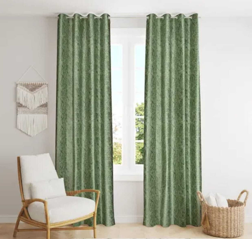 MISHA CREATIONS 153 cm (5 ft) Window Polyester Room Darkening Curtain (Pack Of 2)(Green, Abstract, Printed)