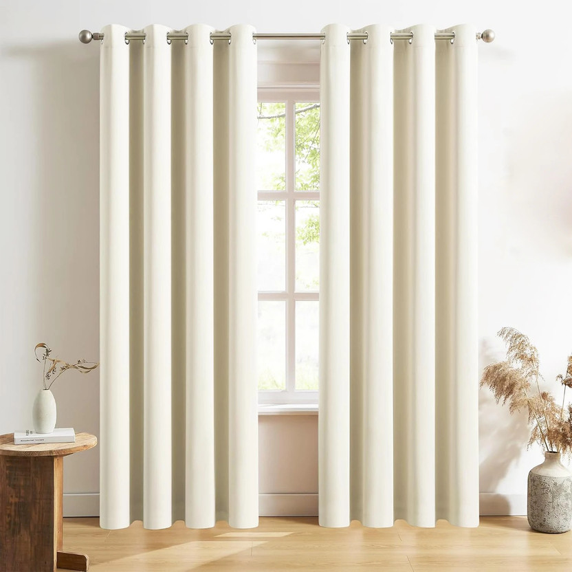 Home Stylish 213 cm (7 ft) Door Silk Blackout Curtain (Pack Of 2)(Cream, Solid)