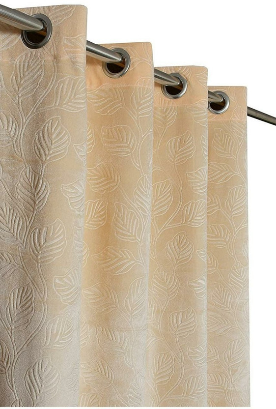 Stackers 152 cm (5 ft) Window Velvet Room Darkening Curtain Single Curtain(Cream, Floral)