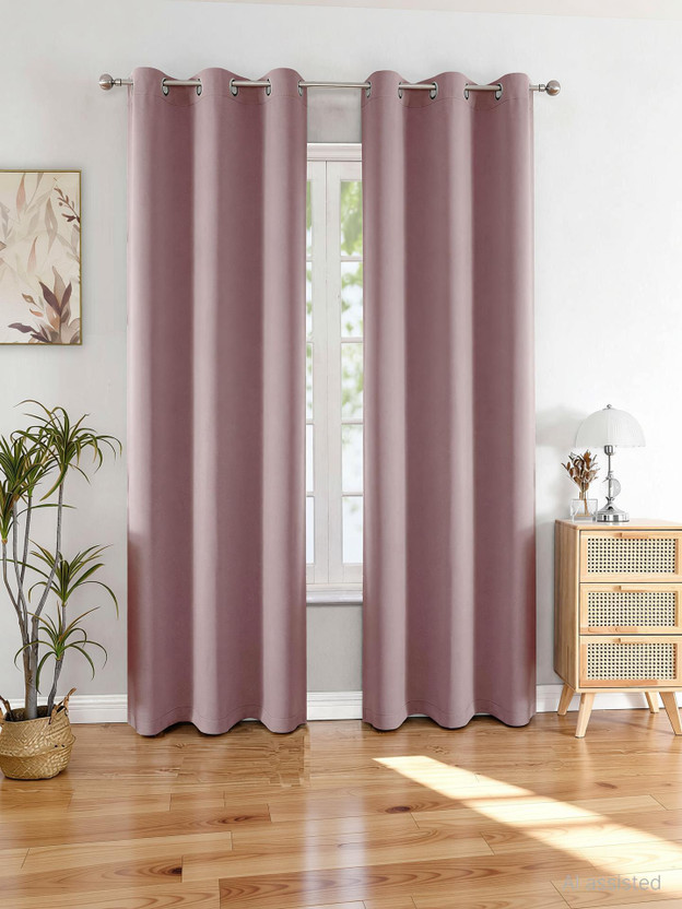 HOMEMONDE 152.4 cm (5 ft) Window Polyester Blackout Curtain (Pack Of 2)(Dark Lavender, Plain)