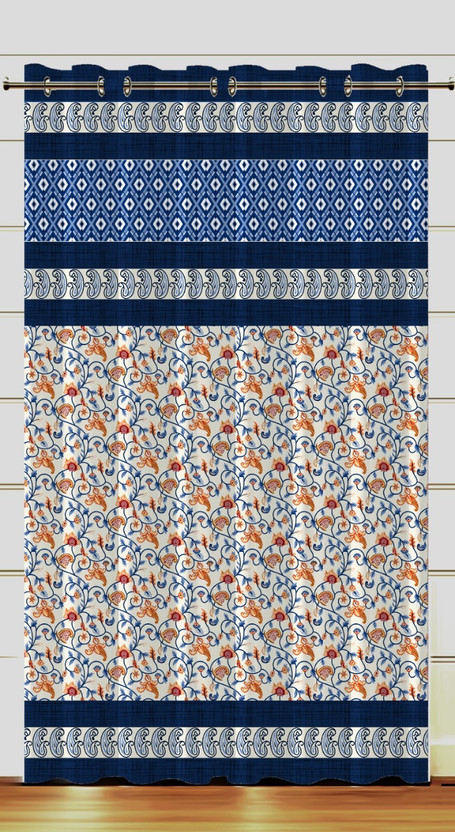 RD 274 cm (9 ft) Long Door Polyester Room Darkening Curtain (Pack Of 2)(Blue, Printed)