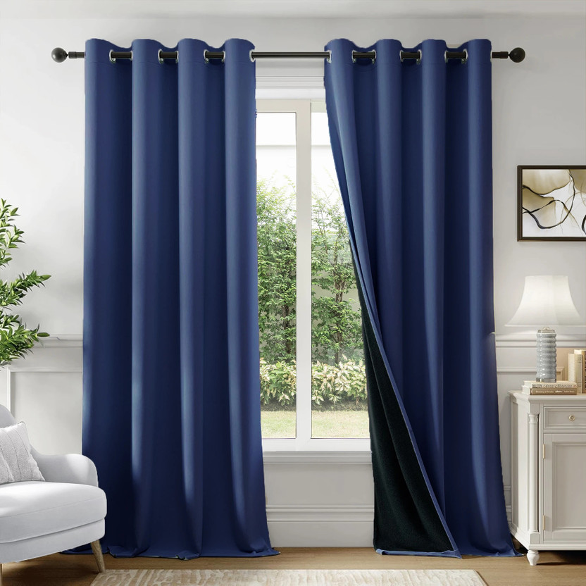 HOMEMONDE 304.8 cm (10 ft) Long Door Polyester Blackout Curtain (Pack Of 2)(Navy Blue, Solid)