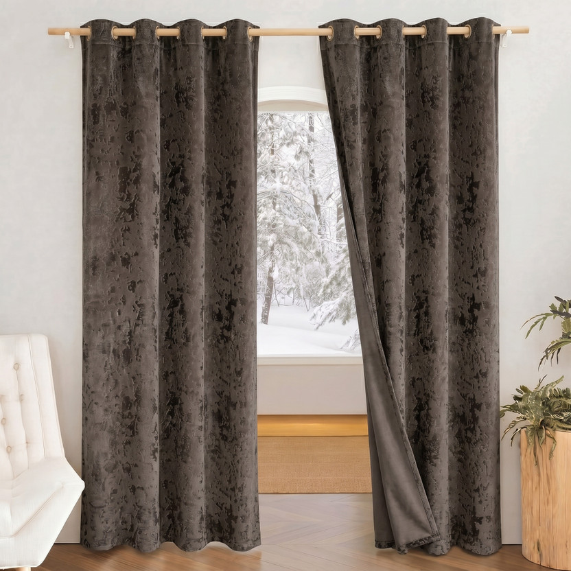 Home Stylish 213 cm (7 ft) Door Velvet Blackout Curtain (Pack Of 2)(Brown, Self Design)