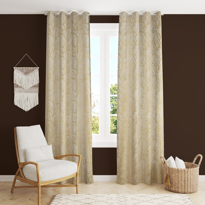 Arick Arick Home 274 cm (9 ft) Long Door Velvet Blackout Curtain (Pack Of 2)(Cream, Printed) - Flipkart Deal