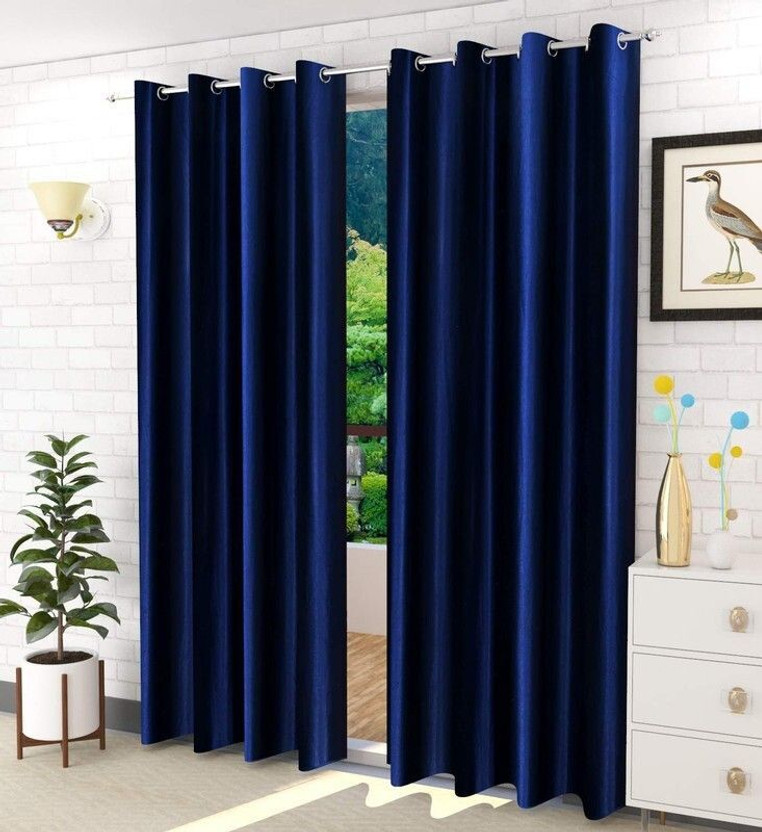 VEVIDHIENTERPRISES 214 cm (7 ft) Door Polyester Room Darkening Curtain (Pack Of 2)(Blue, Plain)