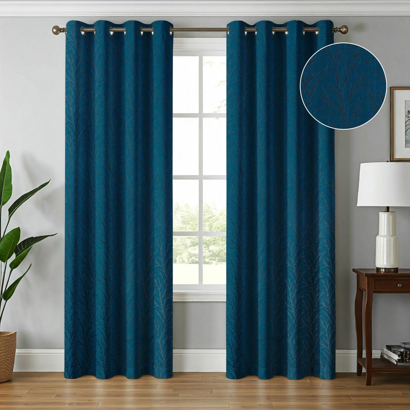 HOMEDESK 213 cm (7 ft) Door Polyester Room Darkening Curtain (Pack Of 2)(Redium, Self Design)