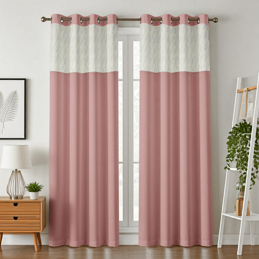 Home Stylish 274 cm (9 ft) Long Door Silk Blackout Curtain (Pack Of 2)(Peach, Solid)