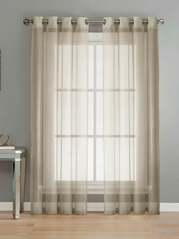 JUPON 243.8 cm (8 ft) Long Door Tissue Semi Transparent Curtain (Pack Of 2)(Cream, Striped)